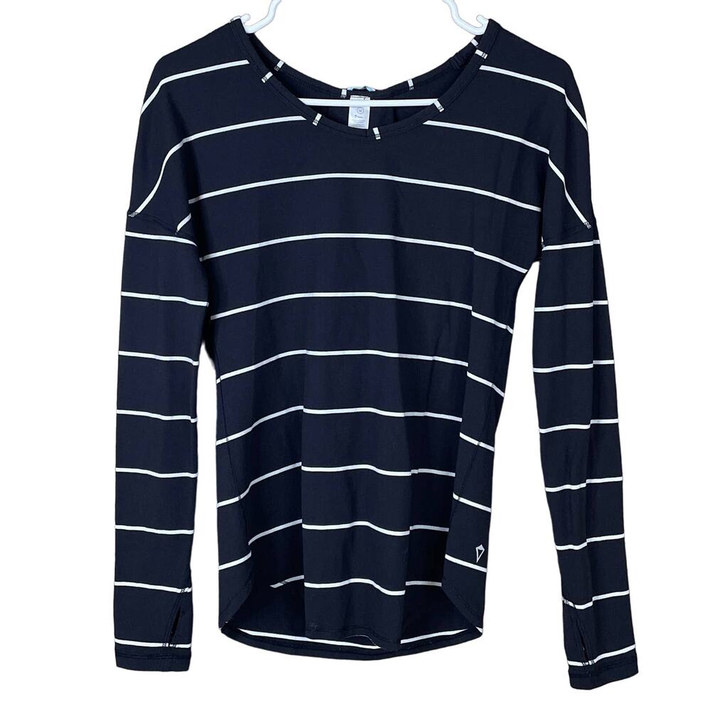 Ivivva Mindful Moment Long Sleeve Top Hanover Stripe Black White SZ 12